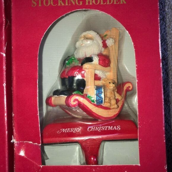 SANTA’S WORKBENCH CHRISTMAS STOCKING HOLDER LOT OF 2 SANTA + TEDDY BEAR W/ BOXES - Picture 6 of 6